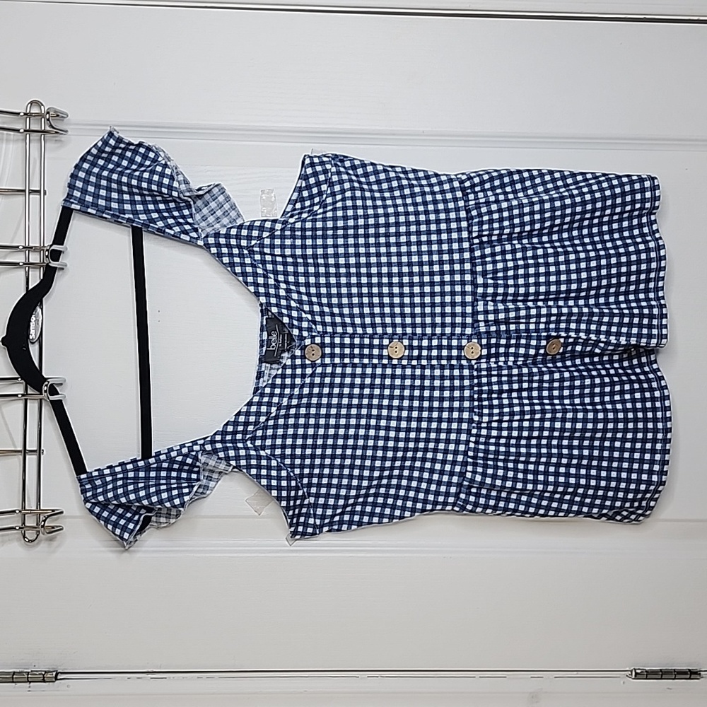 Belle By Belldini Woman's Blue/White Gingham Button Blouse Size L NWT